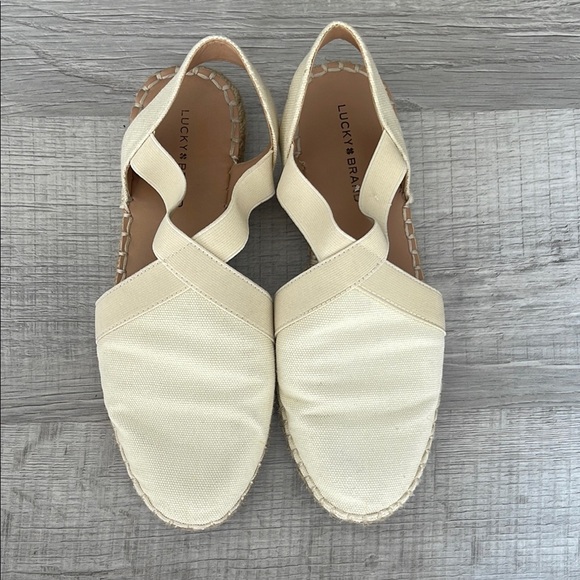 Lucky Brand Shoes - Lucky Brand Cream Espadrille Slip-Ons with Cross-Strap Design, 6 1/2.
